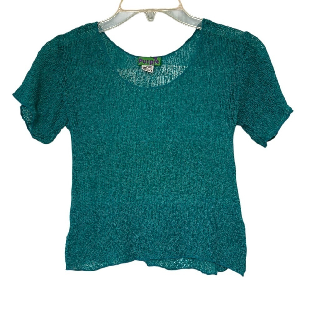 Purp7e Vintage Sheer Gauzy Teal Short Sleeve Top Sz Small